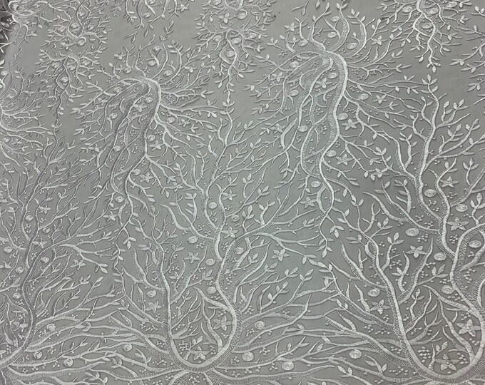 Dusty Rose_ Floral Lace Fabric Sold By The Yard_ Mesh Lace Bridal Fabric_ Wedding Lace, Floral Lace, Light Lace, Soft Lace.