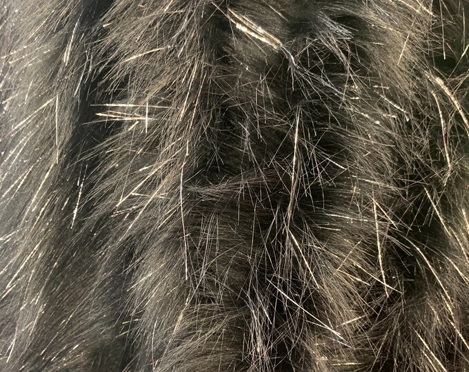 Animal Fake Faux Fur Fabric By The Yard ( 2 Tone Shiny Tinsel Black) Long Pile Fur Tinsel_ "60 WIDE _ For Blanket, Jackets, Coats, Craft.