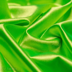 Neon Lime Green 4 way stretch Silky Spandex Satin Fabric By The Yard | Shiny Satin Fabric | 60” Wide | Thick and Heavy Satin Spandex