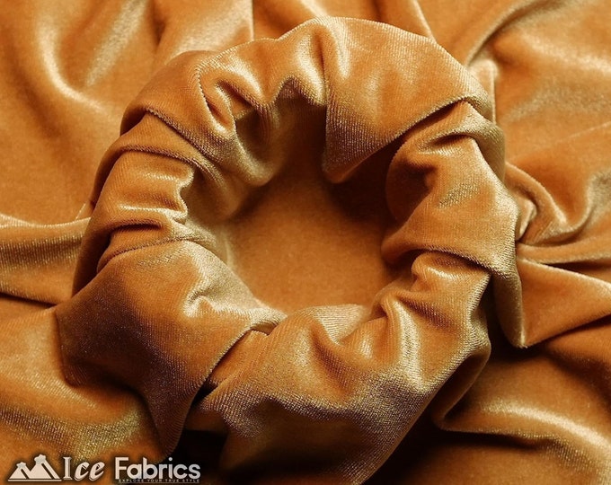 Smooth Beige 4 Way Stretch Velvet Fabric By The Yard | Polyester Spandex Fabric | 60” Wide | for Dress, tablecloth, Drapery