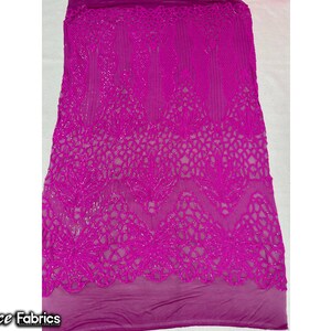 Fuchsia 4 Way Stretch Sequin fabric by the yard | Embroidery Lace Fabric On Mesh Spandex Sequin Fabric