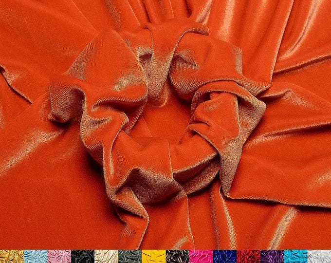 Smooth Orange 4 Way Stretch Velvet Fabric By The Yard | Polyester Spandex Fabric | for Dress, tablecloth, Drapery | VelvetFlex