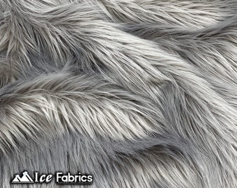 Silver Shaggy Mohair Animal Long Pile Faux Fur Fabric By The Yard | Fake Fur Material | 60” Wide | Solid and Soft | LuxeShag Fur