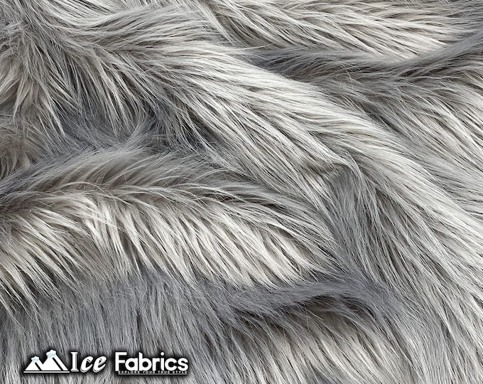 Silver Shaggy Mohair Animal Long Pile Faux Fur Fabric By The Yard | Fake Fur Material | 60” Wide | Solid and Soft