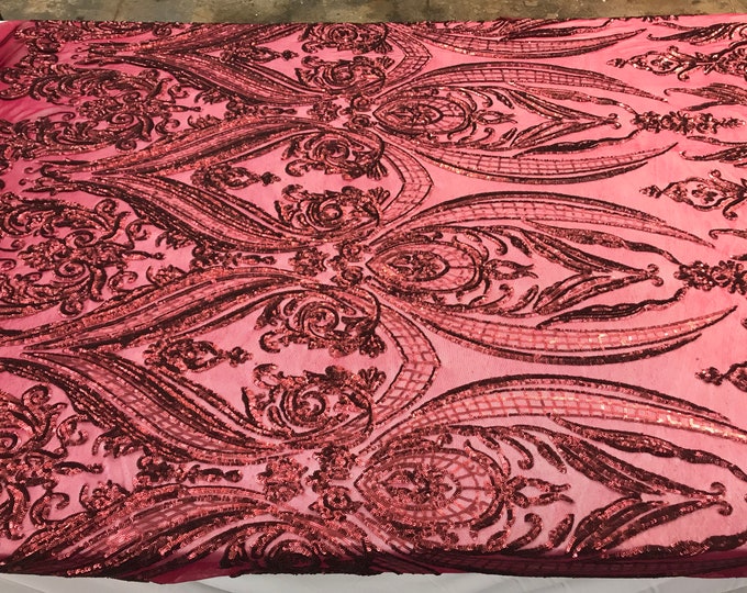 Burgundy Sequins 4 way stretch wedding prom Fabric Dresses by the yard bridal Decorations top shop tablecloths Night Gowns Decor Skirts