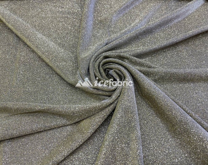 Classic 2 Way Stretch Iridescent Gold Glitter Fabric By The Yard _ Shiny Spandex Glitter Fabric _ 58’’ Width _ %5 Stretch Shimmer Fabric