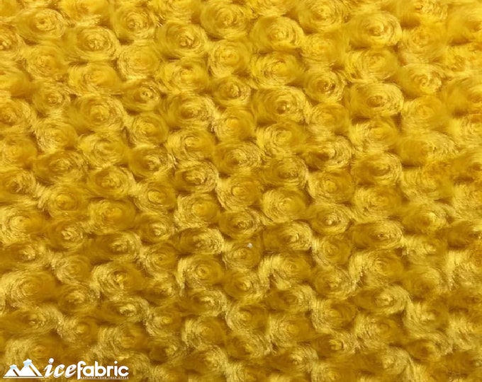 Canary Yellow Rose Rosette Minky Fabric By The Yard | 4 Way stretch Fabric | Ultra Super Soft Fabric | 58” Wide Swirl Plush Texture Fabric