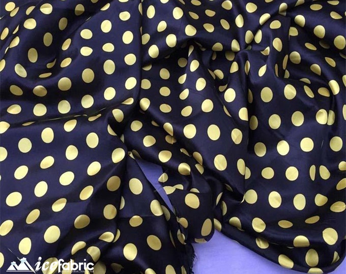 Yellow on Black 1/2 Inch Silky Polka Dot Satin Fabric By The Yard | 60’’ Wide Silk Charmeuse Satin Fabric with Polka Yellow Dots Print