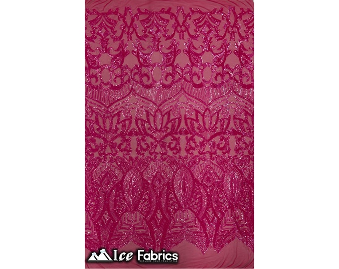 Luxury Sequin Fabric By The Yard | Iridescent Hot Pink Power mesh | 4 Way Stretch Lace Fabric | Prom Dress (B I G)