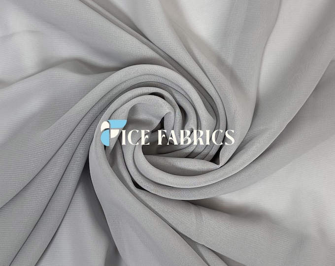 Silver Soft Silky Chiffon Fabric By The Yard Matte Chiffon Fabric (60” Wide ) dresses, tablecloth, decor, design.
