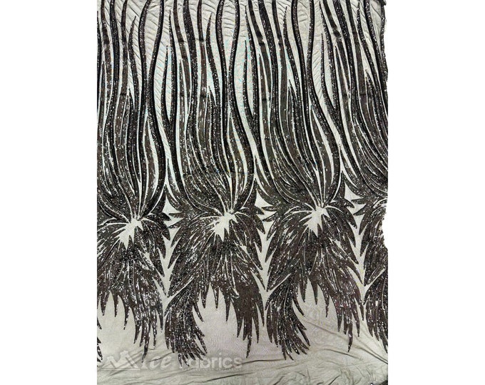 Gorgeous Stretch Sequin Fabric Black By The Yard | Embroidered Lace Fabric on power mesh Spandex Fabric | for wedding dress