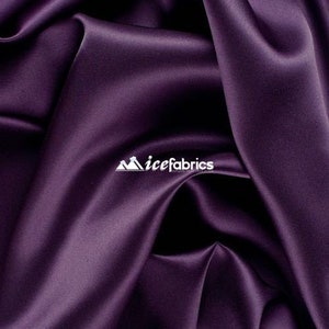 Plum - Soft Silky Shiny Stretch Charmeuse Satin Fabric By The Yard- Thin Satin- %5 Spandex