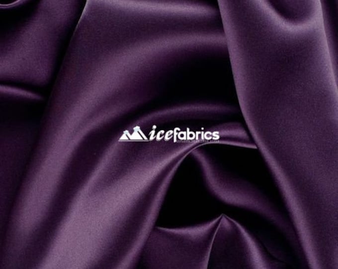 Plum - Soft Silky Shiny Stretch Charmeuse Satin Fabric By The Yard- Thin Satin- %5 Spandex