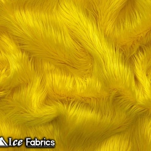 Yellow Shaggy Mohair Animal Long Pile Faux Fur Fabric By The Yard | Fake Fur Material | 60” Wide | Solid and Soft