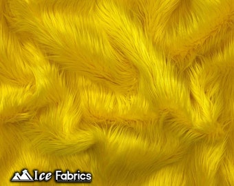 Yellow Shaggy Mohair Animal Long Pile Faux Fur Fabric By The Yard | Fake Fur Material | 60” Wide | Solid and Soft | LuxeShag Fur