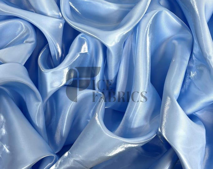 Baby Blue Reflective Liquid Thick Silky Satin Fabric - 58” Wide Shiny Two-Tone Satin Fabric - Bridal Satin Fabric for Dress, Decoration