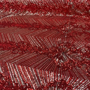 Red- Embroidered Fabric- 4 Way Stretch SEQUIN FABRIC  By The Yard _ Spandex Fabric- Mesh Sequin Fabric_ Lace Fabric