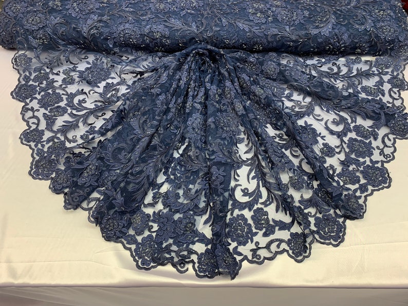 Purple flower burst design embroider on a mesh lace with glass beads-wedding-bridal-prom-nightgown fabric-dresses-sold by the yard-