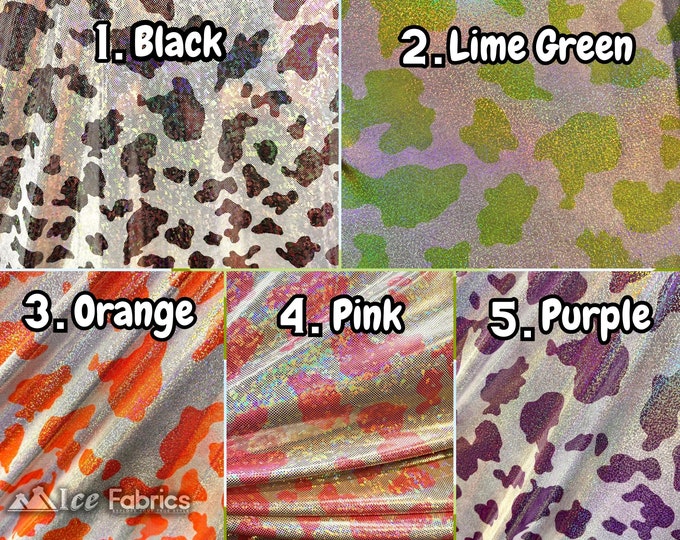 Cow Print Hologram Fabric on 4 Way Stretch Nylon Spandex Fabric By The Yard