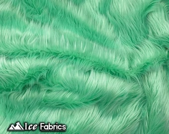 Mint Shaggy Mohair Animal Long Pile Faux Fur Fabric By The Yard | Fake Fur Material | 60” Wide | Solid and Soft | LuxeShag Fur