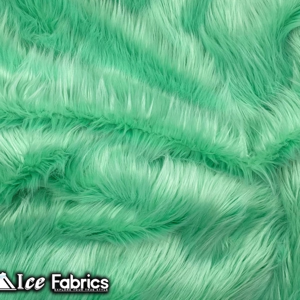 Mint Shaggy Mohair Animal Long Pile Faux Fur Fabric By The Yard | Fake Fur Material | 60” Wide | Solid and Soft