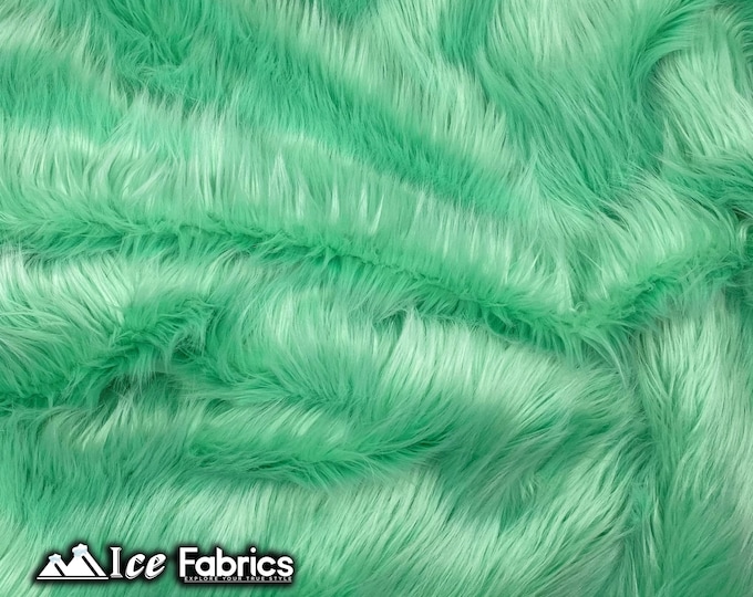 Mint Shaggy Mohair Animal Long Pile Faux Fur Fabric By The Yard | Fake Fur Material | 60” Wide | Solid and Soft