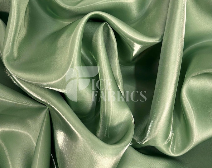 Sage Green Reflective Liquid Thick Silky Satin Fabric - 58” Wide Shiny Two-Tone Satin Fabric - Bridal Satin Fabric for Dress, Decoration
