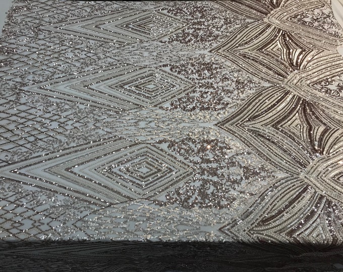 Champagne Stretch Sequin Fabric By The Yard/ Embroidered Fabric/ Sequin Lace Fabric/ 4 Way Stretch Mesh Fabric/ Spandex Fabric