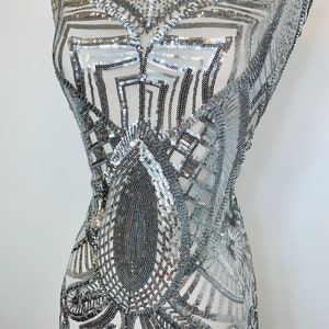New Silver Sequin Fabric By The Yard/ 4 Way Stretch Sequin Fabric/ Embroidered Fabric /Sequins Lace Fabric/ Sequin One Spandex Mesh