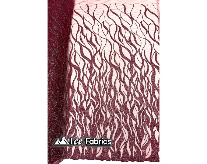 Elegant Embroidery Burgundy Beaded Fabric By Yard | Heavy Handmade Lace Fabric on Mesh | Beaded with Sequin Fabric on Tulle Mesh (2626)