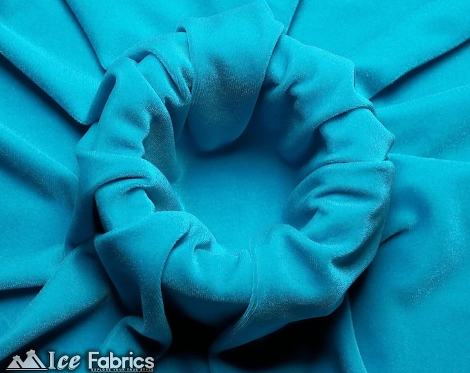 Smooth Turquoise 4 Way Stretch Velvet Fabric By The Yard | Polyester Spandex Fabric | 60” Wide | for Dress, tablecloth, Drapery