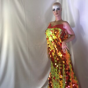 Iridescent 12 MM Teardrop-Decorations-Mermaid Sequins on a Mesh-Sold by Yard. (By the Yard Iridescent Orange)