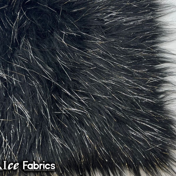 Tinsel Shaggy Long Pile Faux Fur Fabric By The Yard | Black | 60” Wide