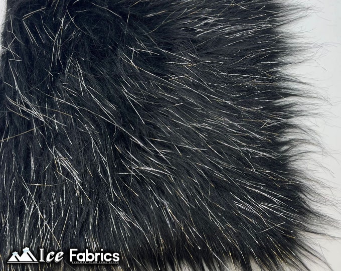 Tinsel Shaggy Long Pile Faux Fur Fabric By The Yard | Black | 60” Wide