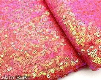 Luxury Iridescent Strawberry Pink Mini Sequin Fabric By The Yard on Mesh Fabric | Glitter Sequin Fabric | 3mm Sequin Fabric