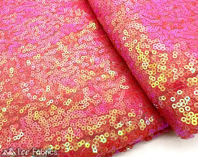 Luxury Iridescent Strawberry Pink Mini Sequin Fabric By The Yard on Mesh Fabric | Glitter Sequin Fabric | 3mm Sequin Fabric