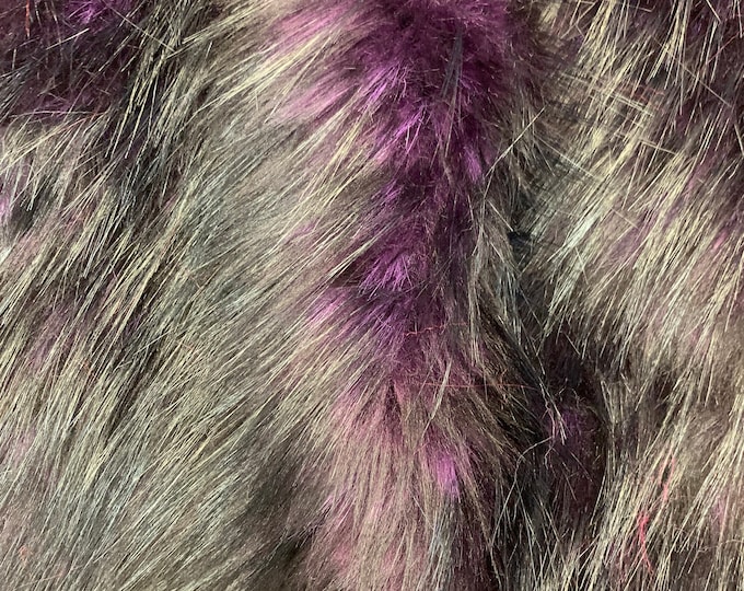 New ( Plum Black ) Husky Faux Fur Fabric By The Yard_ Shaggy Long Pile Fake Fur Material/ 2 TONE Fur / 60 Inches Width/ For Blanket, Jacket,