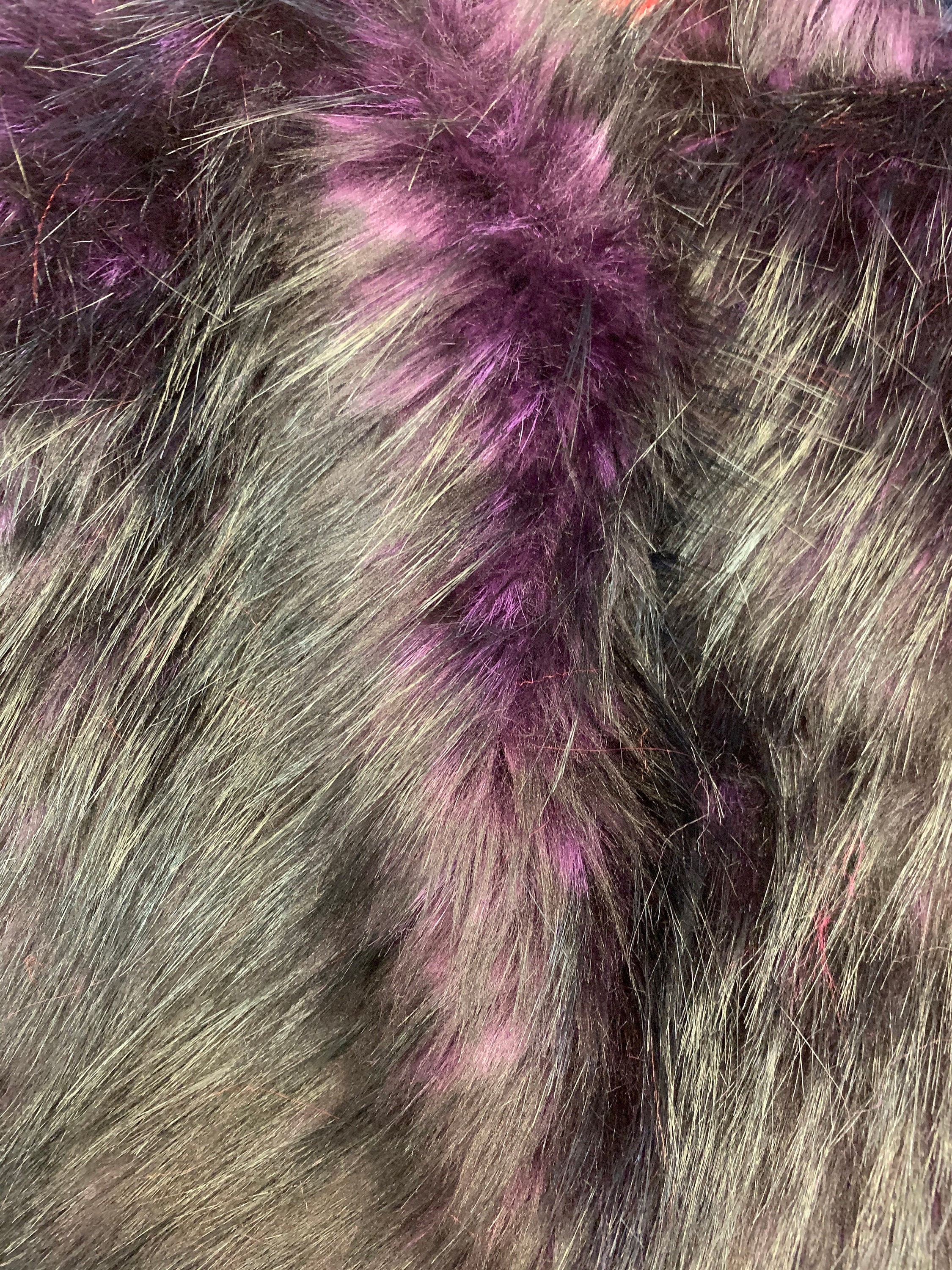 Husky Faux Fur Fabric By The Yard_ Shaggy Long Pile Fake Fur Material/ 2  TONE Fur Gray/Black