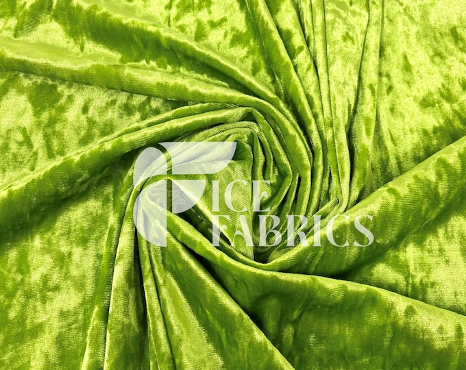 Lime Green Stretch Crushed Velvet Fabric by The Yard - 60/62" Wide 250 GSM Velvety Fabric for Apparel, Upholstery, Curtains - Ice Fabrics