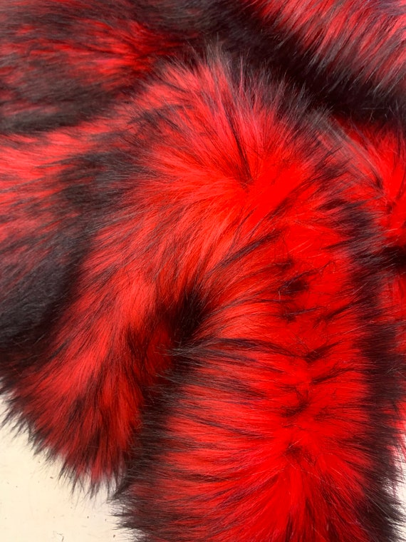 Fake FAUX FUR FABRIC By The Yard- Red - Fake Fur Mongolian Long Pile