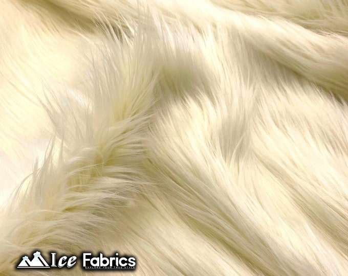 Ivory Shaggy Mohair Animal Long Pile Faux Fur Fabric By The Yard | Fake Fur Material | 60” Wide | Solid and Soft
