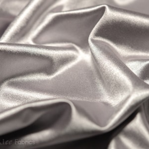 Silver 4 way stretch Silky Spandex Satin Fabric By The Yard | Shiny Satin Fabric | 60” Wide | Thick and Heavy Satin Spandex
