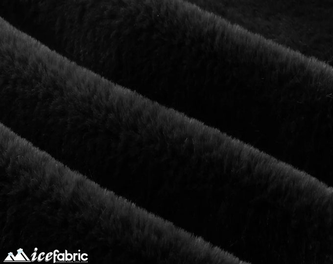 Black Bunny Faux Fur Thick Minky Fabric By The Yard | Ultra Soft 0.5" Short Pile Rabbit Fur Fabric | 60" Wide Minky Rabbit Fur