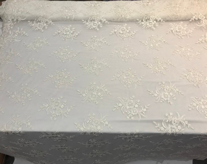 Ivory Floral Top women fashion prom wedding dress fabric by the yard.embroidered Mesh lace for apparel,decorations,night gowns,tablecloths