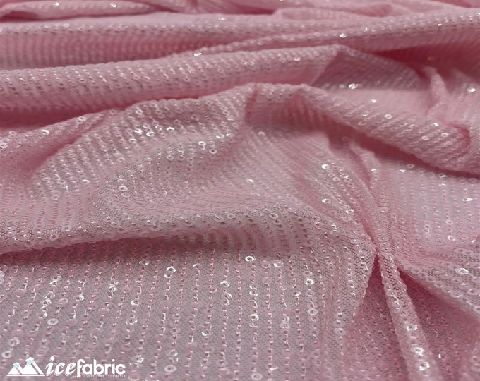 Elegant Baby Pink Mini Sequin Fabric By The Yard | 2 Way Stretch Mesh Fabric | Horizontal Stretch | Embroidery All Over Sequin