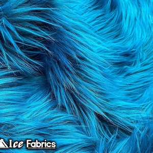 Teal Shaggy Mohair Animal Long Pile Faux Fur Fabric By The Yard | Fake Fur Material | 60” Wide | Solid and Soft