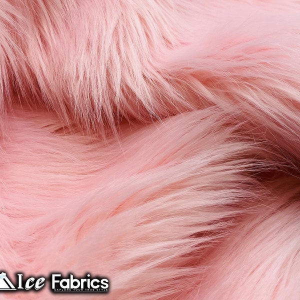 Baby Pink Shaggy Mohair Animal Long Pile Faux Fur Fabric By The Yard | Fake Fur Material | 60” Wide | Solid and Soft