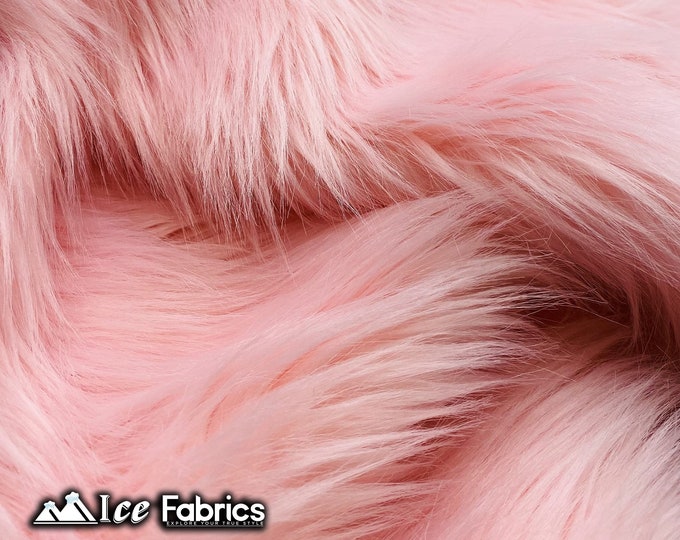 Baby Pink Shaggy Mohair Animal Long Pile Faux Fur Fabric By The Yard | Fake Fur Material | 60” Wide | Solid and Soft