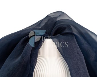 Navy Blue Crystal Sheer Organza Fabric By The Yard and By The Roll- for Decorations, Fashion Dress