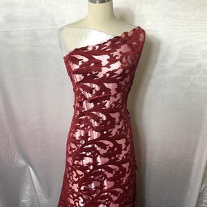 Burgundy Bridal Design Mesh Lace Fabric Sold By the Yard Wedding Prom Transparent Dresses, Decorations, Veil, Night gowns, and Tablecloths